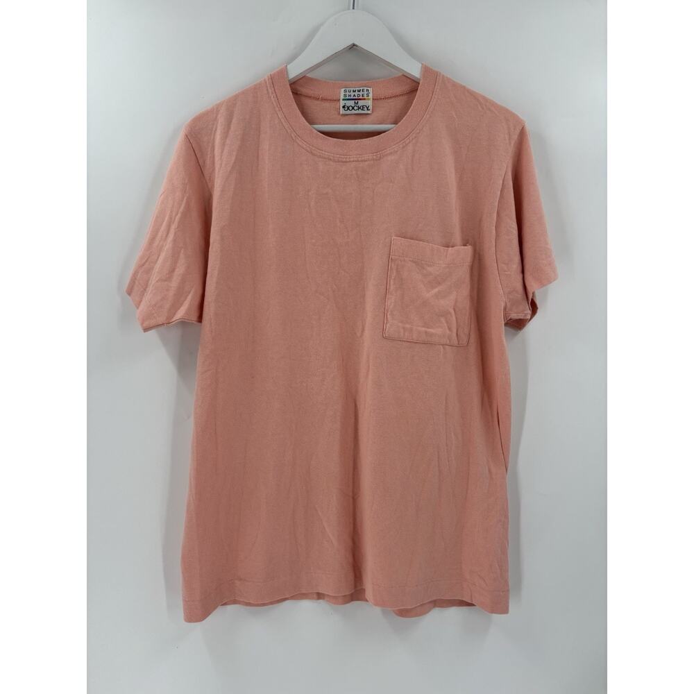Vintage Jockey T Shirt Womens Medium Salmon Pink Short Sleeves Pocket Tee Cotton